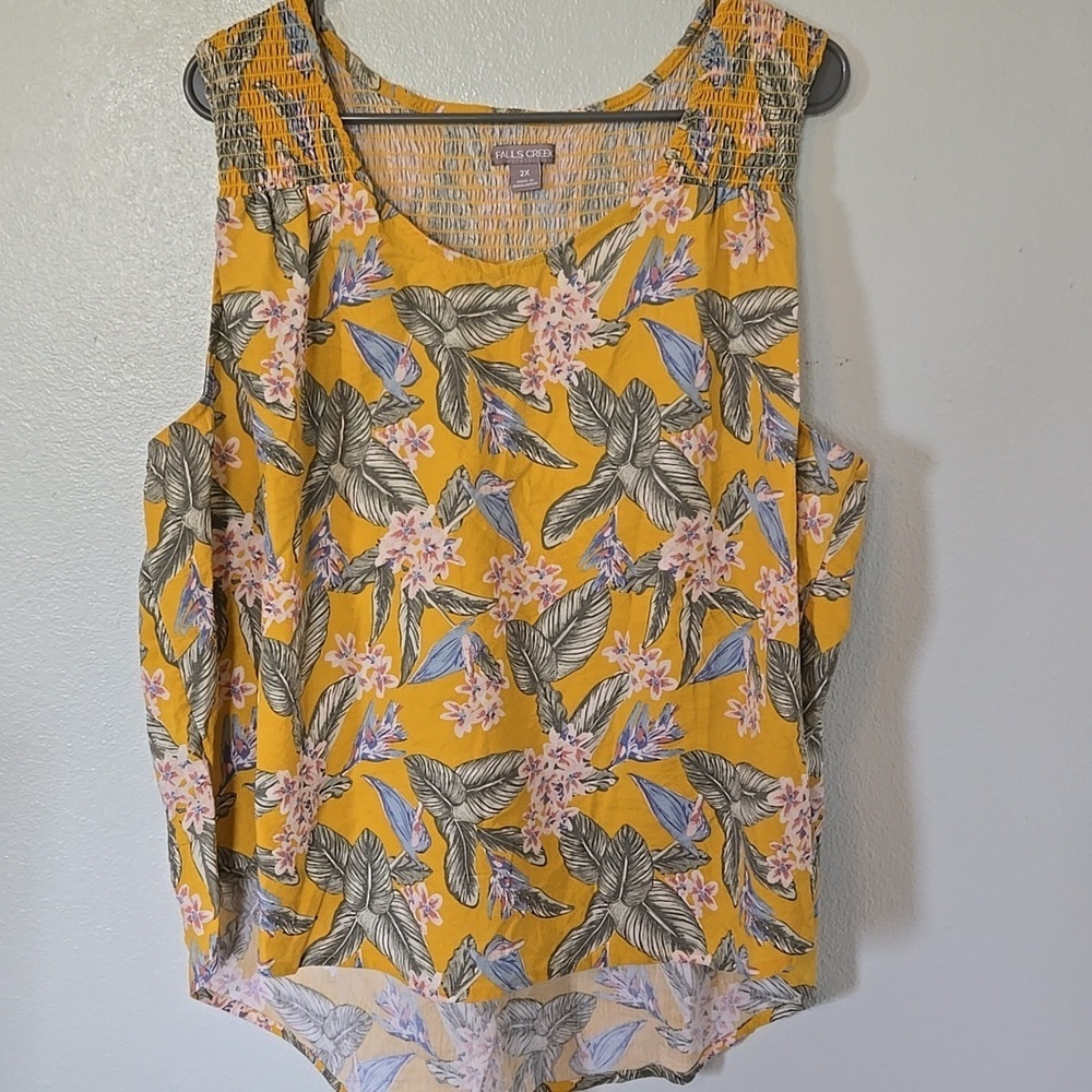 Falls Creek | Yellow Tropical Print Tank Size 2X